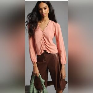 Cloth & Stone Anthropologie Womens Peach Linen Blouse XS